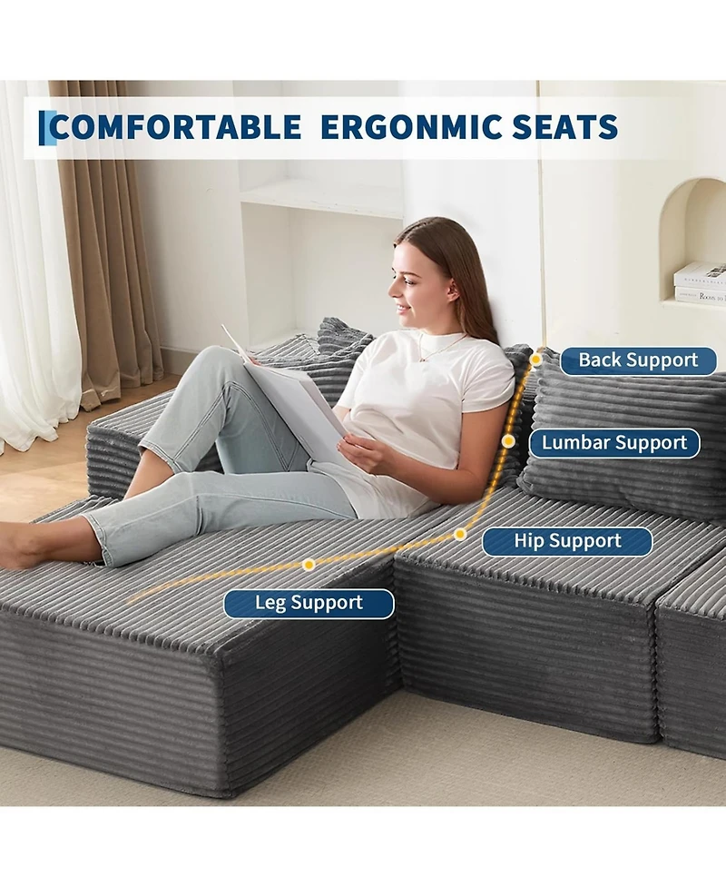 gaomon 106" Cloud Sectional Sofa with Chaise, Memory Foam Modular Couch, Right Facing, No Assembly - Gray (plush corduroy fabric)