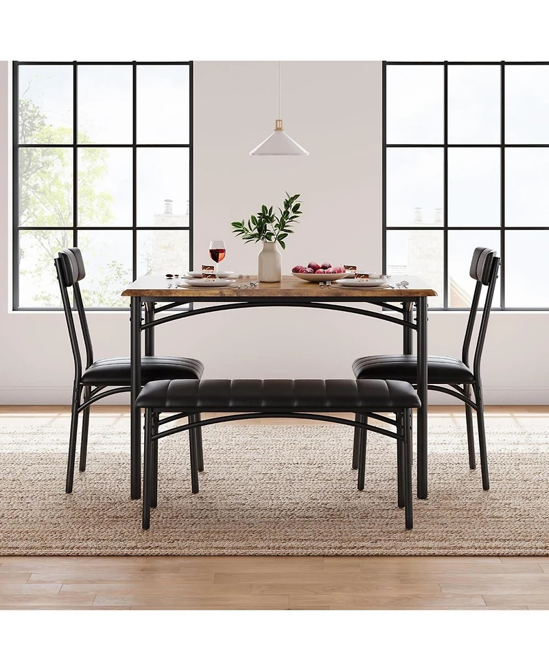 gaomon Dining Table Set for 4, Kitchen Table with Upholstered Bench and 2 Chairs, Kitchen Table and Chairs Set, for Small Space, Apartment