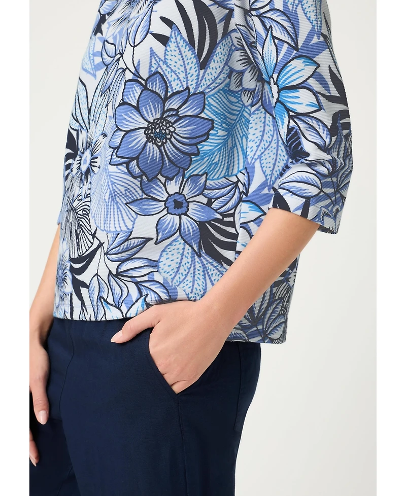 Olsen Women's Floral Rib Knit Jersey Top