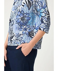 Olsen Women's Floral Rib Knit Jersey Top
