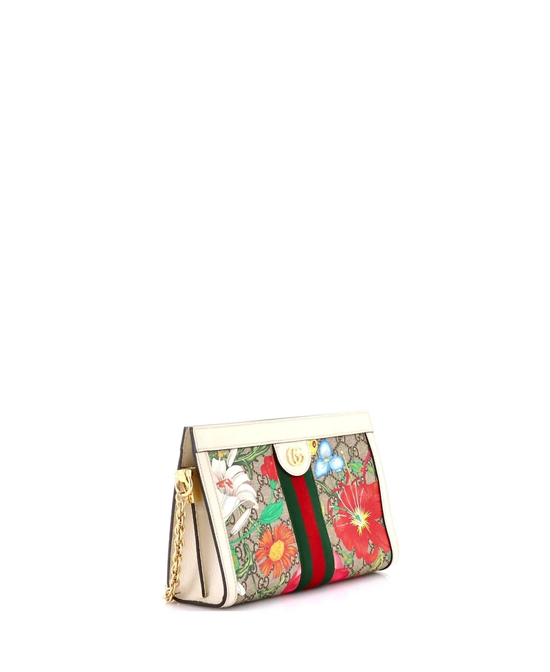 Pre-Owned Gucci Small Ophidia Chain Shoulder Bag Flora Gg Coated Canvas