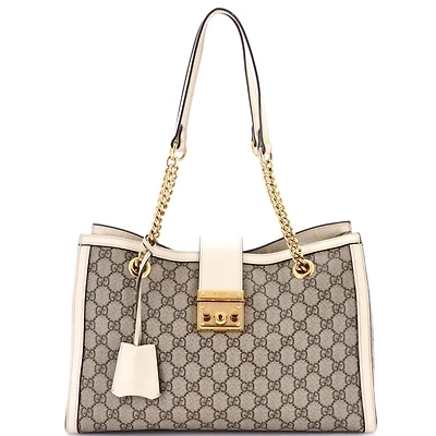 Pre-Owned Gucci Medium Padlock Chain Tote Gg Coated Canvas with Leather