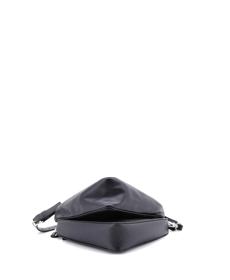 Pre-Owned Prada Double Triangle Logo Zip Shoulder Bag Saffiano Leather and Leather