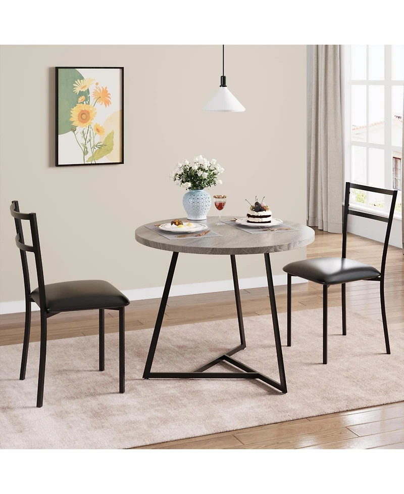 gaomon Dining Table Set for 2, Kitchen Table and Chairs for 2 with Upholstered Chairs, 3 Piece Dining Room Table Set, Round Kitchen Table Set