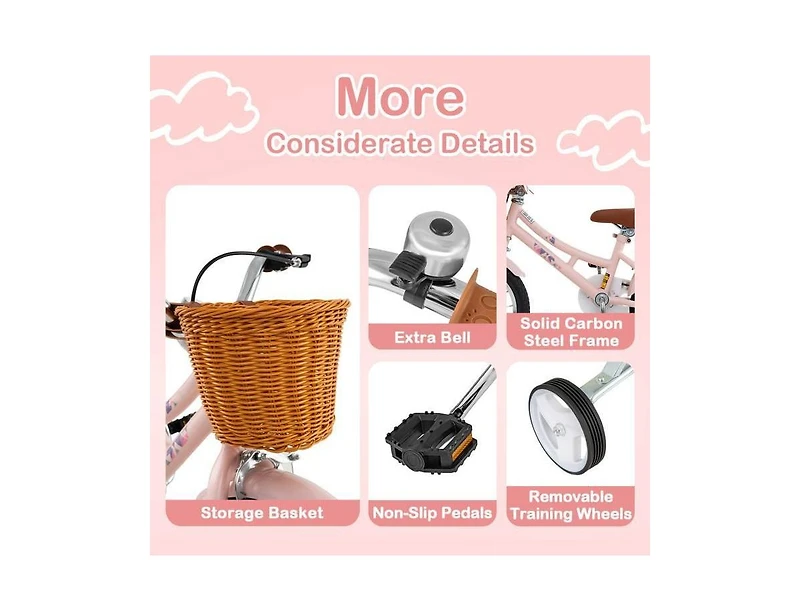 Hongge 14 Inch Kids Retro Bicycle with Adjustable Height and Basket