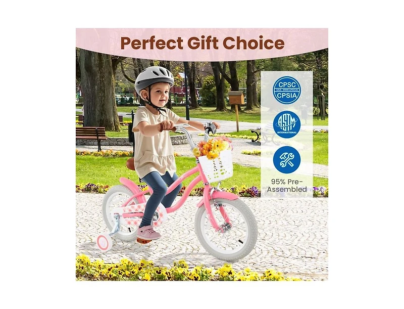 Hongge Kids Bike with Training Wheels and Basket for Boys & Girls
