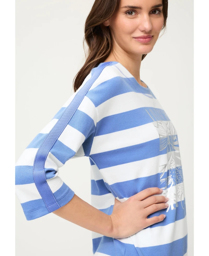 Olsen Women's Stripe and Placement Print Jersey Top