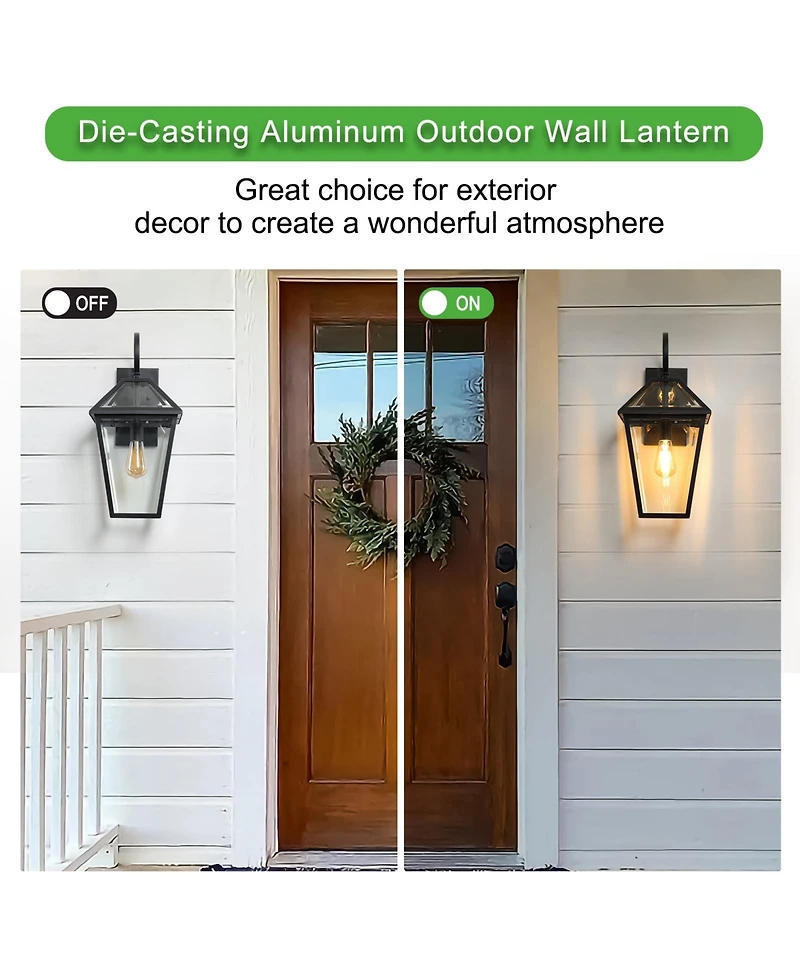 Flynama 21"(H) -Pack Outdoor Wall Lantern Light – Modern Metal and Clear Glass Sconce for Porch, Patio