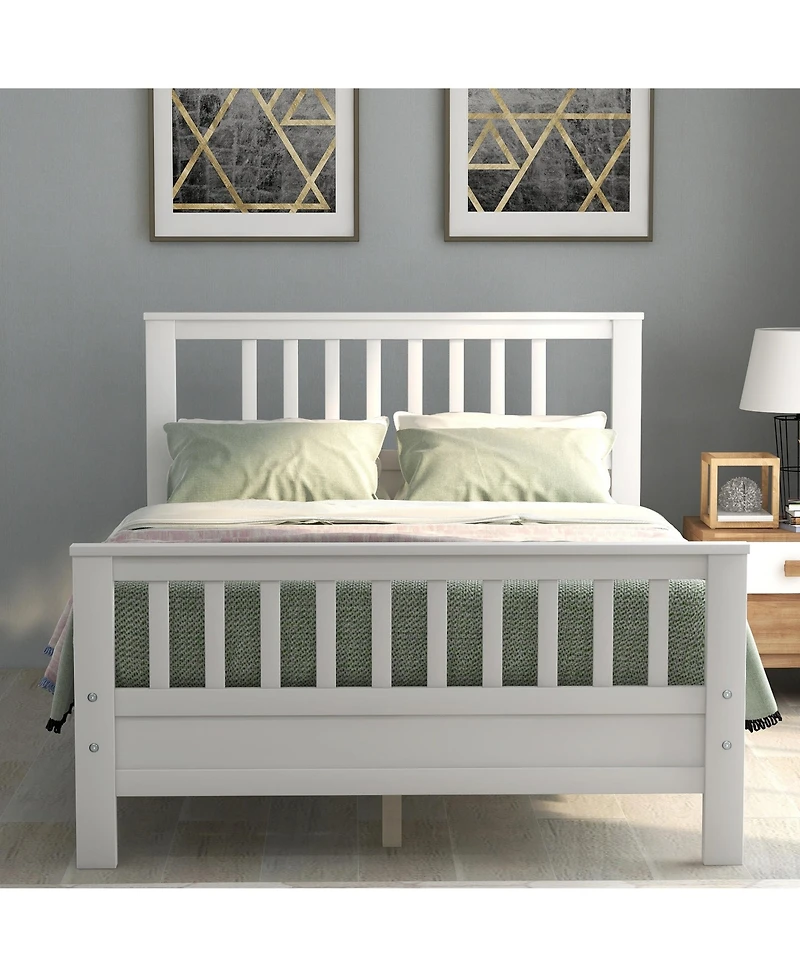 flynama Full Size Wood Platform Bed Headboard Footboard 10 Wood Slats No Box Spring