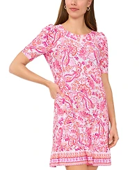 Msk Women's Puff Sleeve Dress with Flounce Hem