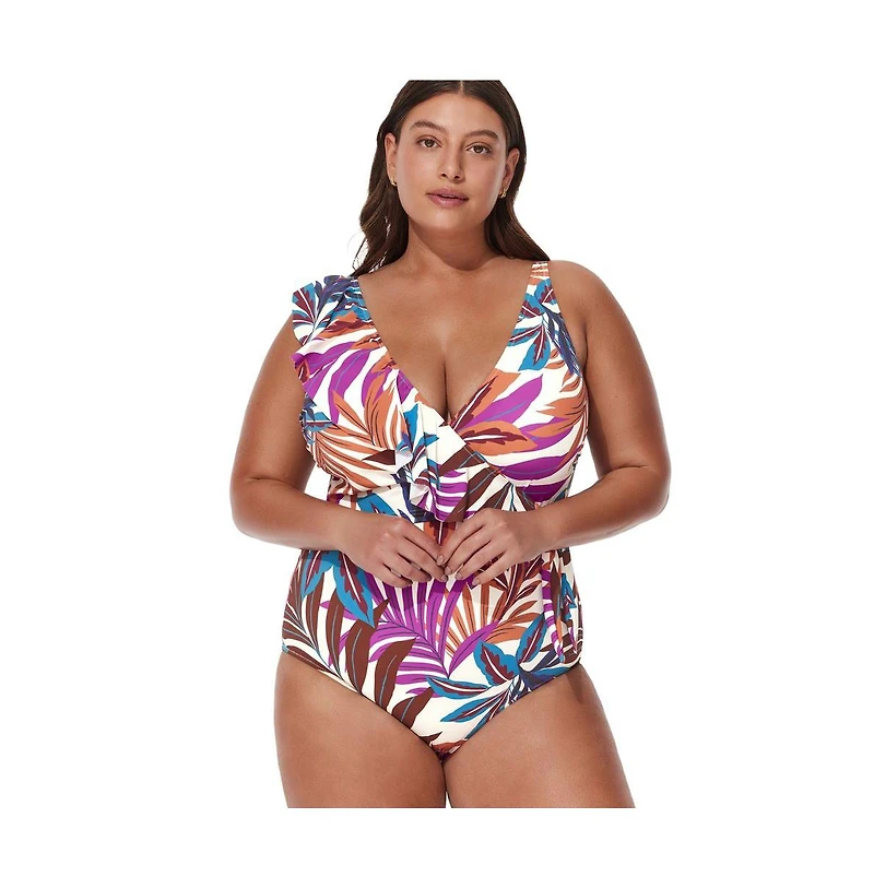 Profile by Gottex Women's V-Neck Surplice Ruffle One Piece