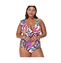 Profile by Gottex Women's V-Neck Surplice Ruffle One Piece