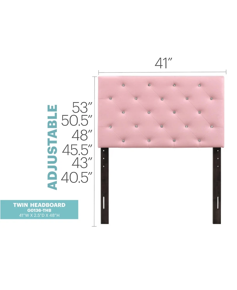 Flynama Twin Upholstered Headboard with Faux Jewel Tufting Adjustable Height 41 to 53 inch for Bedroom
