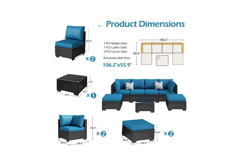 Aecojoy 7 Piece Outdoor Patio Furniture Set
