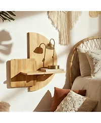 Yigii Solid Wood Floating Nightstand Wall Mounted Walnut Shelf