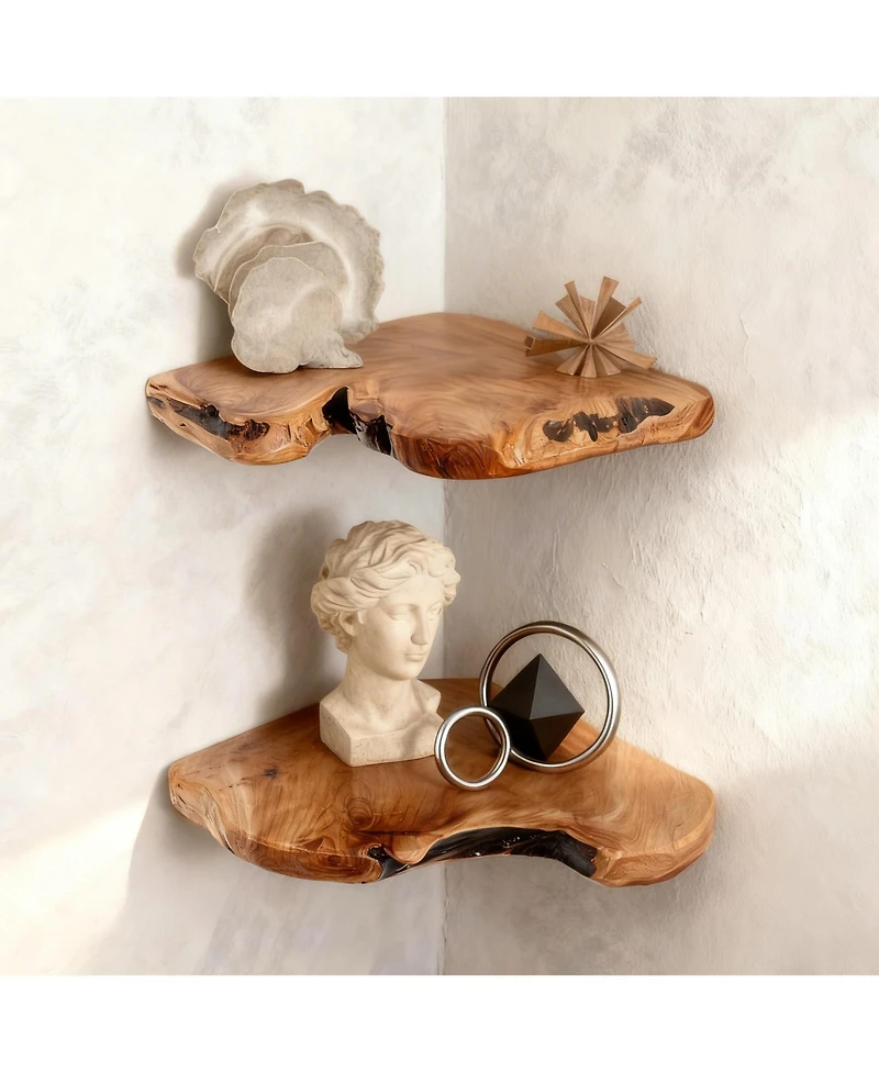 Yigii Corner Floating Shelves Cedar Wood Rustic Set of 2