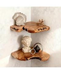 Yigii Corner Floating Shelves Cedar Wood Rustic Set of 2