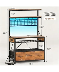 Yigii Large shelve with Storage Drawers Microwave Stand Power Outlet Led Lights