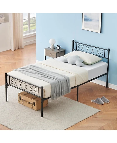 gaomon Twin-xl Size Platform Bed,Metal Twin-xl Bed Frame,Headboard and Footboard with Iron Heart Design,No Box Spring Needed, Easy Assembly