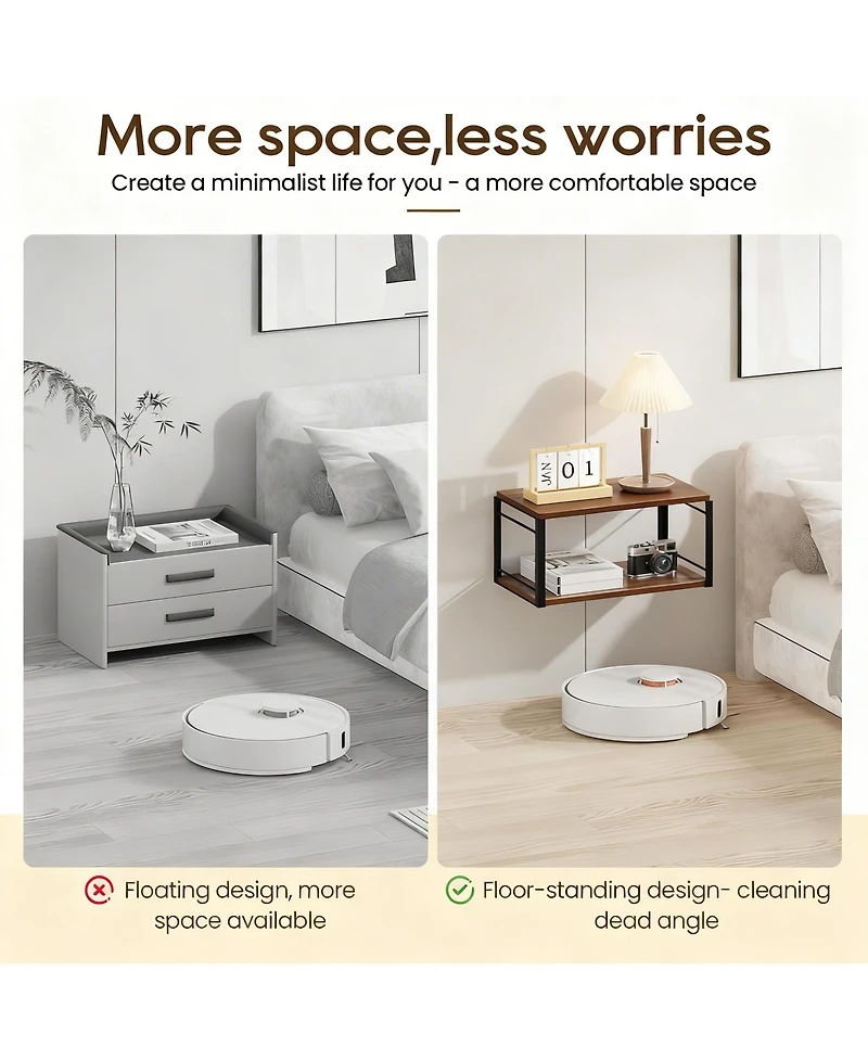 Yigii Floating Nightstand Wall Mounted Wood Shelf Bedroom Bathroom Kitchen Office Storage