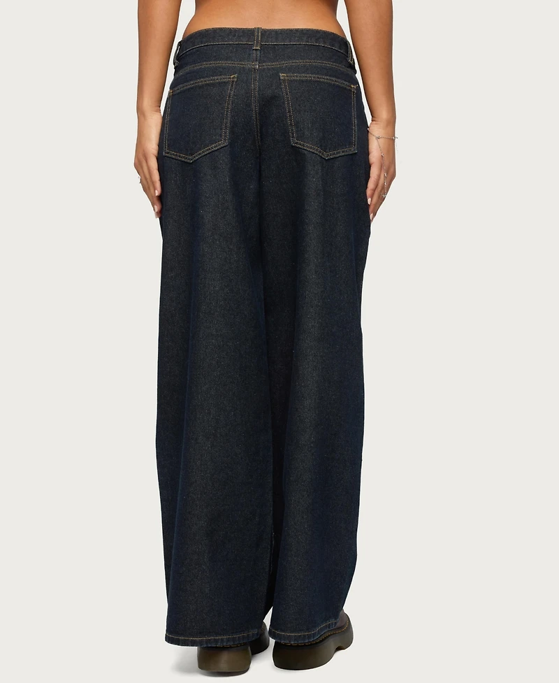 Edikted Women's Pleated Low Rise Wide Leg Jeans