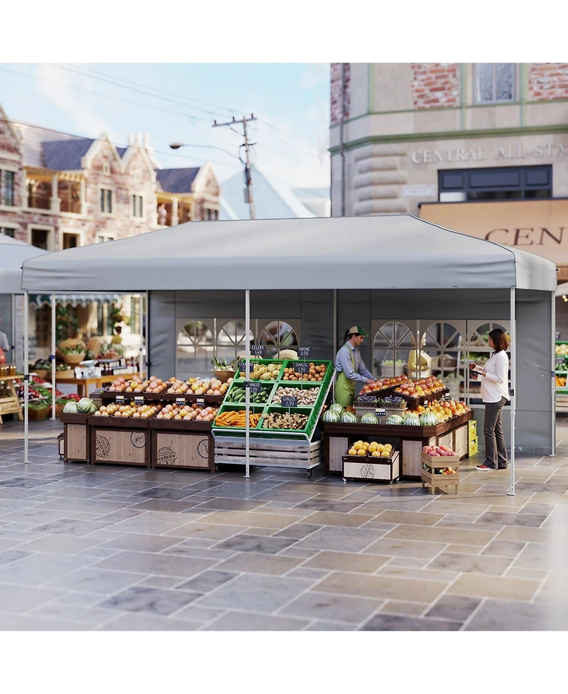 Gymax 10 X 20 Ft Pop up Canopy Tent w/ 6 Sidewalls Wheeled Bag Sandbags Stakes