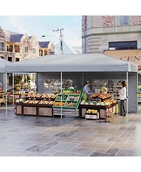 Gymax 10 X 20 Ft Pop up Canopy Tent w/ 6 Sidewalls Wheeled Bag Sandbags Stakes