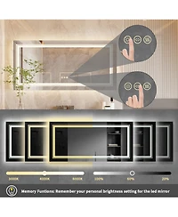 Luvodi 39.37x23.62 inch Square Led Bathroom Mirror Illuminated Dimmable 3 Colors Smart Touch
