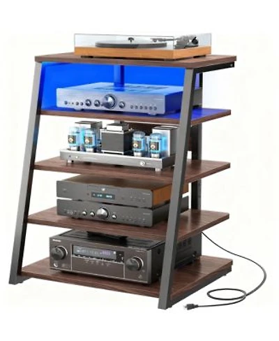 Yigii Av Media Stand with Led Lights Adjustable Shelves Audio Tower