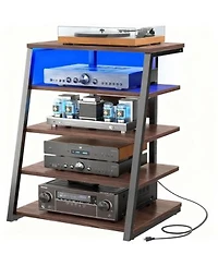 Yigii Av Media Stand with Led Lights Adjustable Shelves Audio Tower