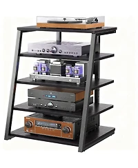 Yigii Av Media Stand with Led Lights Adjustable Shelves Audio Tower