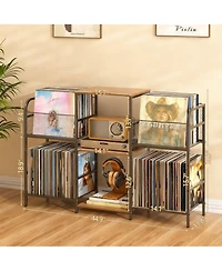 Yigii Record Player Stand Vinyl Storage 350+ Albums Power Outlets