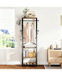 Yigii Coat Rack Freestanding Hall Tree Hanging Rail Shelves Industrial Entryway