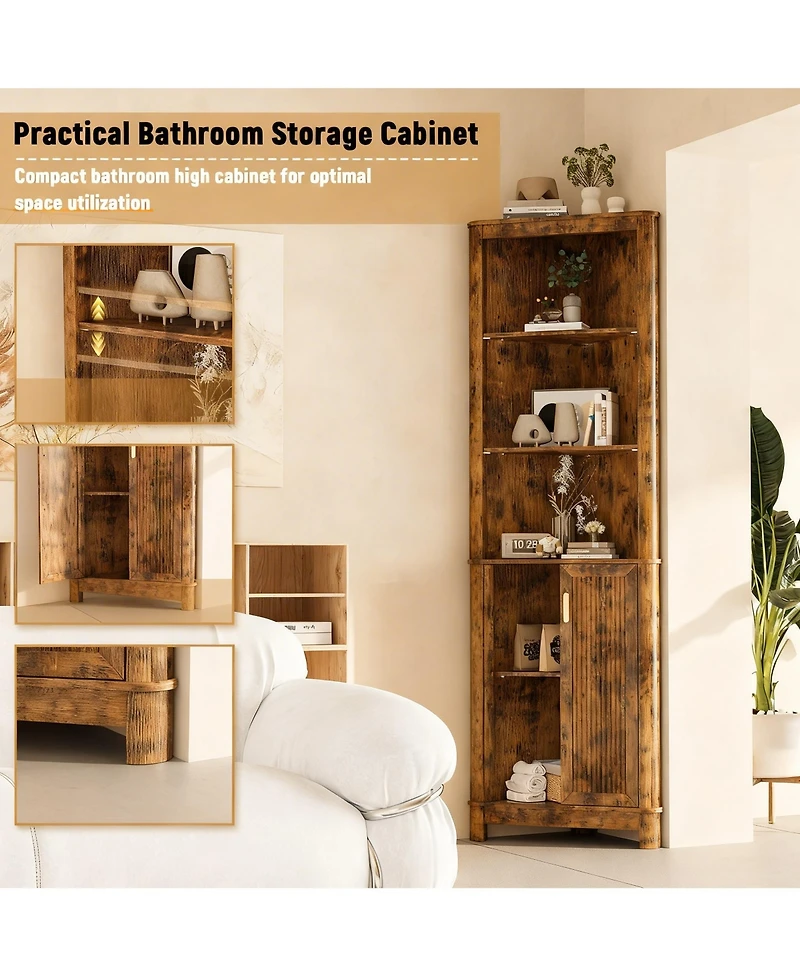 Yigii Corner Cabinet shelf with Fluted Door