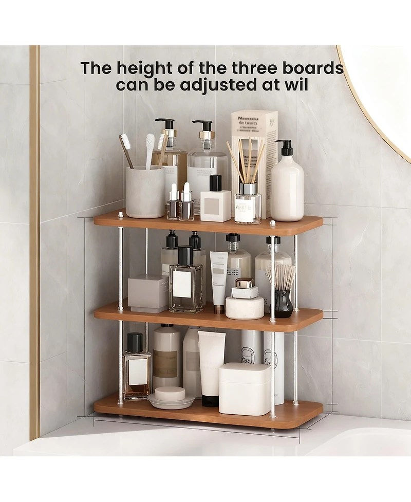 Yigii 3-Tier Adjustable Wood Iron Vanity Storage Shelf Kitchen
