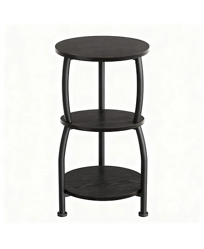 Yigii Small Round Side Table 3-Tier Storage Shelf Slim Sofa Nightstand