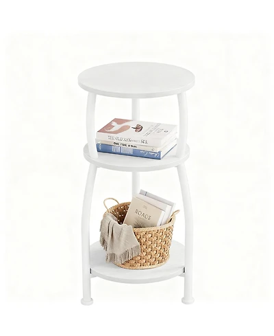Yigii Small Round Side Table 3-Tier Storage Shelf Slim Sofa Nightstand