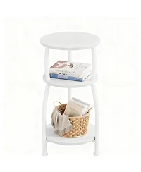 Yigii Small Round Side Table 3-Tier Storage Shelf Slim Sofa Nightstand