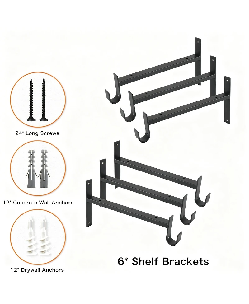 Yigii Closet Rod Bracket Shelf With Hook Wall Mounted 6 Pack