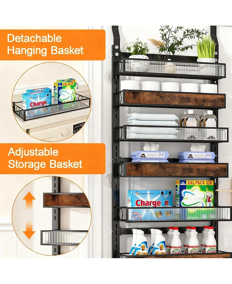 Yigii Tier Over Door Pantry Organizer shelf Adjustable Basket Wall Mount