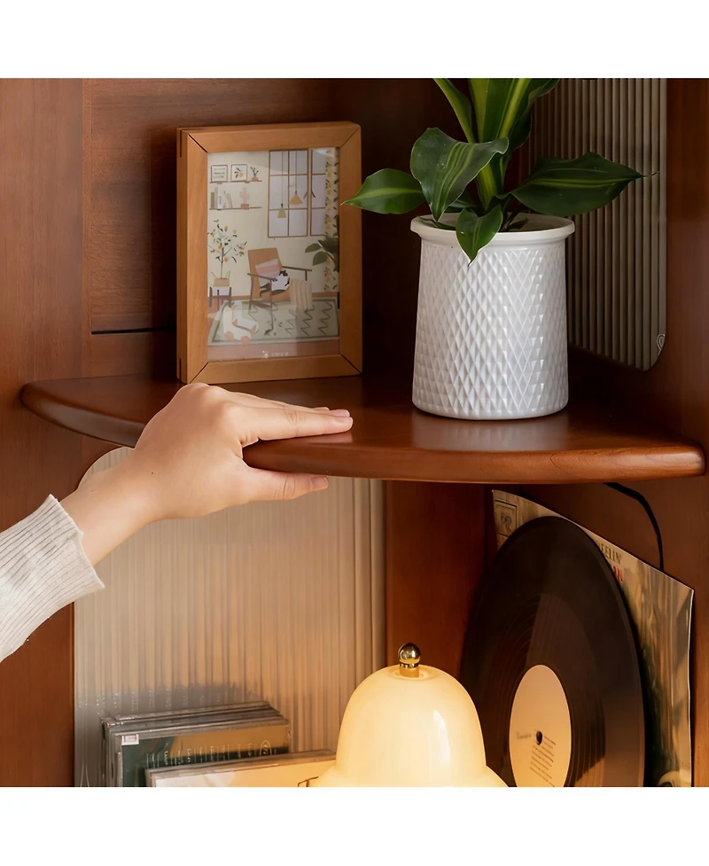 Yigii Poplar Wood Corner Bookshelf 4-Tier 64" Tall Mid Century Modern