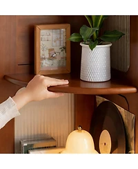 Yigii Poplar Wood Corner Bookshelf 4-Tier 64" Tall Mid Century Modern