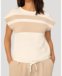 Cable & Gauge Women's Stripe Drawstring Top and Jogger Set