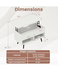 Sugift 31.5 Inch Lift-Top Coffee Table with Hidden Storage and 2 Open Shelves