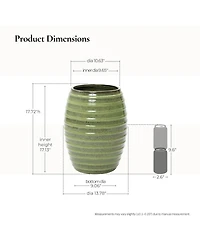 LuxenHome 17.7" Tall Ceramic Planter Pot for Indoor Outdoor Plants with Ribbed Texture, Large Garden Plant Pots with Drainage Hole, Green