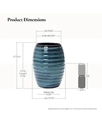 LuxenHome 17.7" Tall Ceramic Planter Pot for Indoor Outdoor Plants with Ribbed Texture, Large Garden Plant Pots with Drainage Hole, Blue