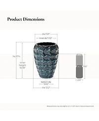 LuxenHome 14" Tall Ceramic Planter Pot for Indoor Outdoor Plants with Geometric Texture, Large Garden Plant Pots with Drainage Hole, Blue