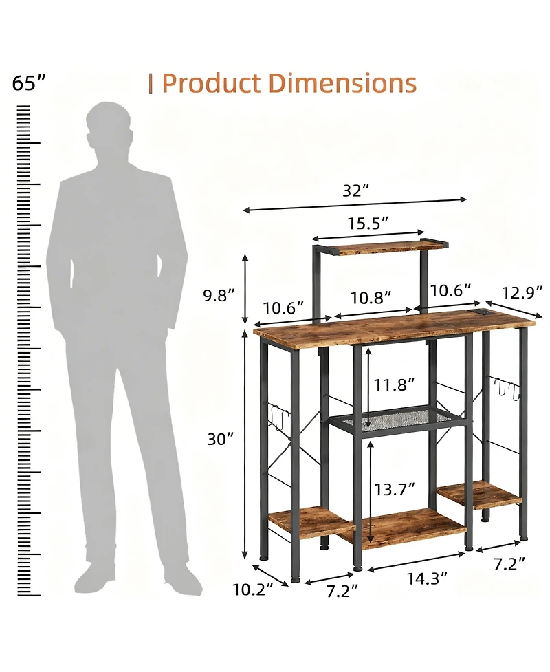 Yigii Bakers Rack with Power Outlet Coffee Bar 6 Tiers Microwave Shelve