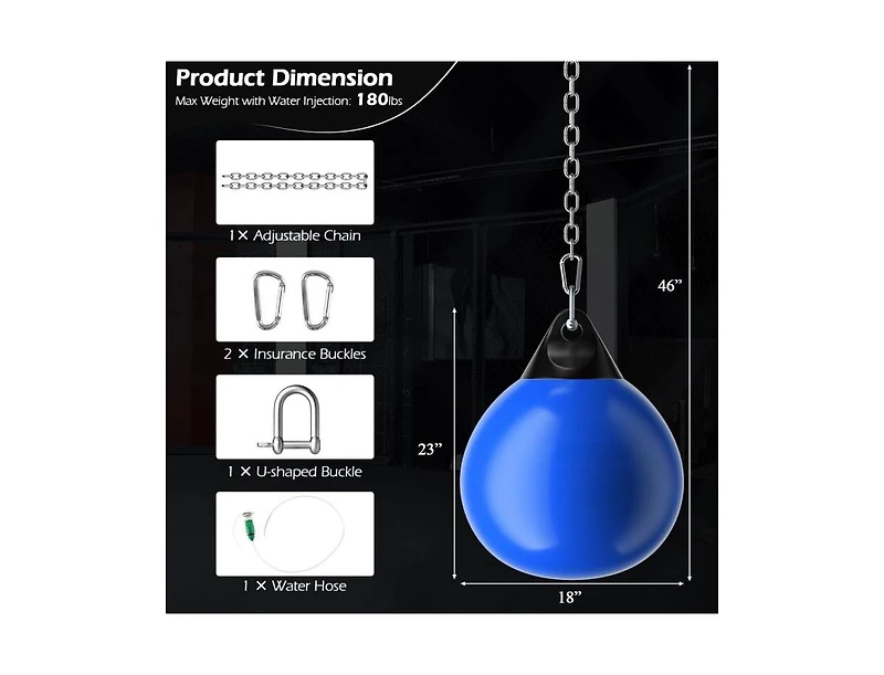 Hongge 18 Inch 110 Pound Heavy Punching Water Aqua Bag with Adjustable Metal Chain