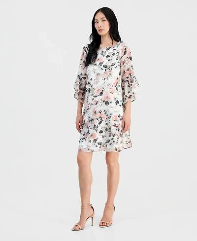 Kasper Women's Boat-Neck Flutter-Sleeve Swing Dress